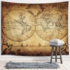 JAWO Old World Map Tapestry, Vintage Wanderlust Pirate Map Tapestry Wall Hanging For Bedroom, Historical Atlas Tapestries Poster Beach Blanket College Dorm Home Decor (60W X 40H)