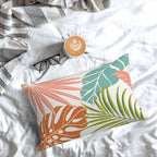 Summer Tropical Pillow Covers 12x20 Set of 2, Monstera Palm Leaf Pillowcase Green Orange Botanical Coral Summer Throw Pillows Outdoor Decor Farmhouse Cushion Case Linen Decorative for Home
