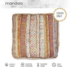 Mandala Life ART Bohemian Floor Cushion Cover - Pure Wool and Cotton Mix - 24x24x8 inches -Filler not Included - Artisan Hand Embroidery Patch Work - Boho Chic Luxury Moroccan Pouf Cover