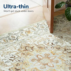 Lessymo 5x7 Area Rugs- Machine Washable Area Rugs, Super Soft Faux-Wool Area Rug for Living Room Bedroom, Boho Area Rug Vintage Floral Medallion Non-Slip Low Pile, Kid & Pet Friendly, Beige