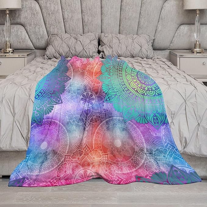 Mandala Throw Blanket Colorful Floral Flowers Bohemian Boho Blanket for Sofa Bed Couch Chair Or Dorm 40"x50"