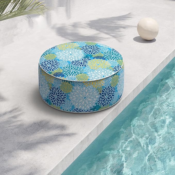 Indoor/Outdoor Inflatable Ottoman D21 x H9 inch, Round Footstool Inflatable Foot Rest Ottoman with Handle, Portable Ottomans Pouf for Patio, Garden, Camping, Home, Dahlia Blue