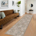 Non Slip 2x10 Moss Green Hallway Runner - 10ft Long Runner Rugs, Washable Kitchen Floor Mat - Vintage Brown Taupe Neutral Floral Design Décor