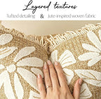 BlissBlush Jute Decorative Spring Long Lumbar Pillow Cover 14x36, Neutral Floral Tufted Body Pillow for Bed, Accent Lumbar Throw Pillow for Bedroom,Outdoor Lounge (Cover Only)