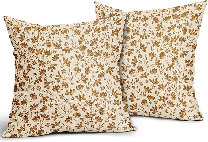 Mustard Yellow Floral Pillow Covers 20x20 Set of 2 Vintage Rustic Old Style Cute Small Flower Yellow Cream Print Decorative Outdoor Pillowcases Farmhouse Throw Cushion Case Decor for Couch Sofa Bed