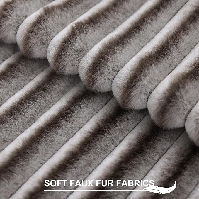 Pallene Faux Fur Plush Throw Pillow Covers 16x16 Set of 2, Luxury Soft Fluffy Striped Decorative Pillow Covers for Sofa, Couch, Living Room, Ombre Coffee