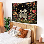 Wegklazax Floral Skeleton Lovers Tapestry Aesthetic Skull Gothic Tapestry for Bedroom The Lovers Wall Hanging for Bedroom Living Room Skull 36×48 Inches