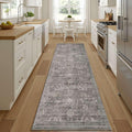 2'6''x8' Runner Rug, Washable Kitchen Rugs, Grey Boho Vintage Floral Hallway Runner, Non Slip Low Pile Area Rug Carpet for Hallway, Kitchen, Laundry Room and Bathroom(Grey/Taupe 2.6x8ft)