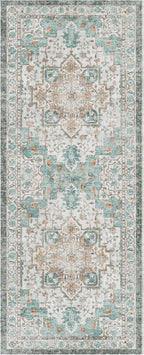 GENIMO 2x4 Runner Rugs for Hallway, Machine Washable Non Slip Vintage Rugs, Low Pile Lightweight Soft Print Rug for enrtyway, Corridor, Home Office, Kitchen, Cyan