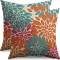 Blue Orange Burgundy Red Pillow Covers 22X22 Inch Set of 2, Modern Dahlia Floral Print Decorative Throw Pillow Covers Outdoor Farmhouse Cushion Case for Home Couch Sofa Bed Decoration
