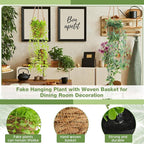 Giegxin Spring Mini Hanging Artificial Plant with Woven Basket Boho Fake Plants Ivy Faux Vines Eucalyptus Leaf for Indoor Home Wall Shelf Decor(6 Set,Green,Artificial Hanging Plants)