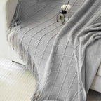 Throw Blanket for Couch Bed, Sofa Knit Blanket Farmhouse Throw for Living Room, Decorative Fall Throw Blanket for Chair, Outdoor Textured Boho Blanket（Grey 51x67In）