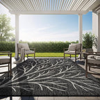 Washable Indoor Outdoor Rug 8x10 Modern Area Rugs Branch Pattern Non Shedding Waterproof Easy Clean Patio Deck Porch Living Room Bedroom Garden RV (8 X 10 Dark Gray)