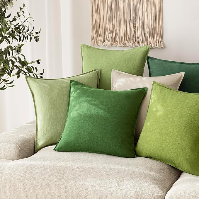 Foindtower Pack of 2, Decorative Linen Soild Throw Pillow Covers Soft Accent Euro Cushion Case Boho Farmhouse Pillowcase for Chair Couch Sofa Bedroom Living Room Home Decor 18 x 18 Inch Forest Green