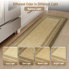KIMODE Anti Fatigue Kitchen Mats for Floor, Farmhouse Kitchen Rugs Sets of 2, Cushioned Kitchen Floor Mats, Comfort Standing Mat for Sink Laundry Office Desk Brown/Khaki 17"x47"+17"x29"