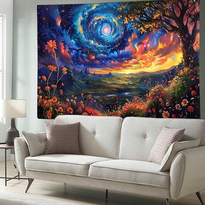 MCKTOM Galaxy Space Tapestry Trippy Mountain Starry Sky Misty Forest Fantasy Landscape Tapestry Wall Hanging for Bedroom Aesthetic Living Room Home Decor 60X40 Inches