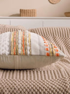 Fall Boho Chenille Tufted Throw Pillow Covers 18x18 Inch Set of 2 Farmhouse Striped Couch Decorative Pillow Covers Accent Neutral Pillowcase Yellow Orange Cushion Cover for Livingroom Sofa Bed