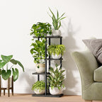 Bamworld Corner Plant Stand Indoor, 4 Tier Metal Plant Shelf for Multiple Plants, Tiered Flower Pot Stands for Patio Garden Balcony Living Room Bedroom, Black