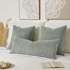 Kevin Textile 14x36 Inch Long Lumbar 1 Pack Boho Decorative Throw Pillow Cover Soft Striped Corduroy Rectangle Cushion Case Farmhouse Solid Color Accent for Living Room Couch Sofa Bed, Greyish Green