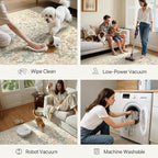 GENIMO Washable 4x6 Area Rug, Vintage Boho Floral Carpet, Soft Low-Pile Non-Slip Thin Rug for Living Room, Bedroom, Dining Room, Nursery, Beige Pink
