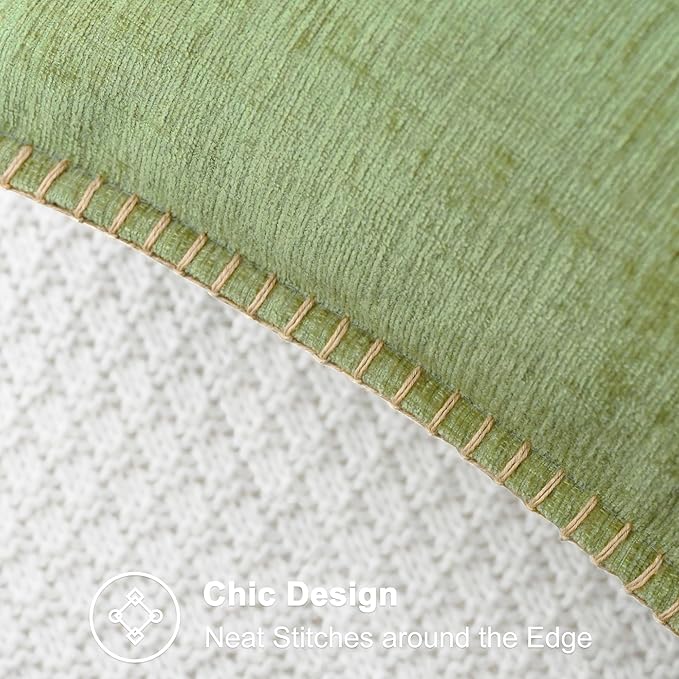 CaliTime Throw Pillow Covers Decorative 24 X 24 Inches Pack of 2 Cotton Thread Stitching Edges Solid Dyed Soft Chenille Cushion Cases for Couch Sofa Bed Living Room Farmhouse Sage Green