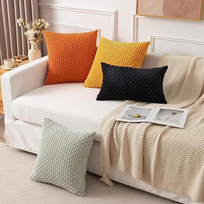 Kevin Textile 12x24 Inch Pillow Cover 1 Pack Boho Decorative Soft Striped Corduroy Lumbar Farmhouse Accent Rectangle Cushion Case for Living Room Couch Sofa Bed, Black