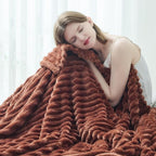 NEWCOSPLAY Super Soft Queen Blanket Coffee Premium Silky Flannel Fleece 3D Ribbed Jacquard Lightweight Bed Blanket All Season Use (Coffee Ribbed, Queen(90"x90"))