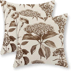 Brown Pillow Covers 18x18 Set of 2 Vintage Boho Floral Hydrangea Herbs Botanical Throw Pillow Cover Outdoor Flower Decorative Pillowcase Linen Farmhouse Cushion Case Decor for Couch Sofa
