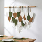 NYEONHRT Large Macrame Wall Hanging Handmade Boho Leaf and Feather Tapestry for Modern Home Decor Perfect Wall Art for Living Room Bedroom Nursery Apartment Backdrop 39x31 Inch (Brown green)