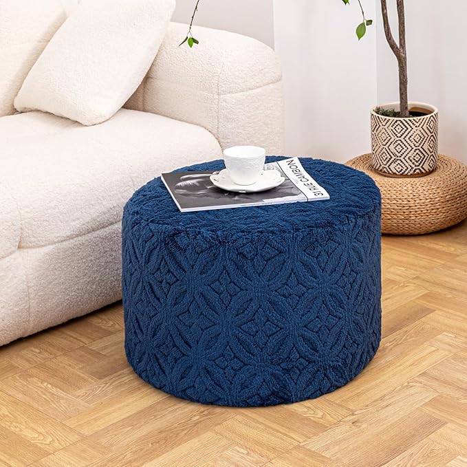 Plush Multi-Functional Ottoman Pouf – Ergonomic Ottoman Foot Rest with Space-Saving Design, Perfect Under Desks, Couches & Sofas (Navy Blue)
