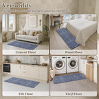 Arttown Kitchen Mats for Floor 2Pcs-Anti Fatigue Non Slip Mats for Kitchen Floor, Cushioned Waterproof & Stain-Resistant Boho Stripe Floral Mat Set, Laundry Room, Office, Sink, Desk (Blue)