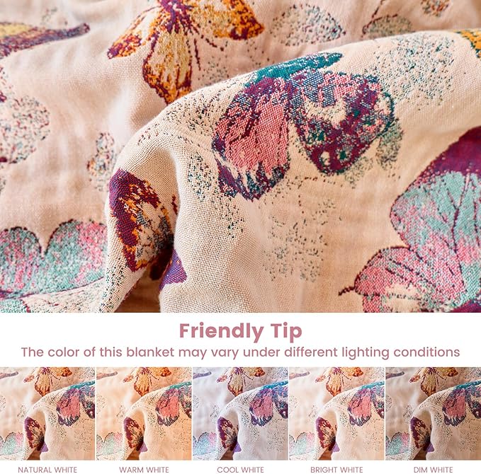 Boho Butterfly Throw Blanket 60"x80" Twin Size Bed Blanket,100% Cotton Reversible Soft Breathable Lightweight Spring Decorative Blankets with Tassels for Couch Sofa Decor All Season