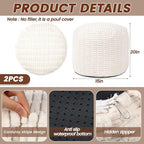 2 Pcs 20 x 15 Inch Unstuffed Ottoman Pouf Cover Corduroy Foot Rest - No Filler, Striped Foot Stool Floor Bean Bag Floor Chair Storage for Modern Farmhouse Bedroom Home Decor(Beige)