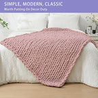 Bigacogo Chunky Knit Throw Blanket for Couch, 40x60 inches, 100% Hand Knitted with Thick Jumbo Chenille Yarn, Cozy Soft Large Rope Knot Cable Crochet Blankets for Sofa Bed Living Room, Dusty Pink