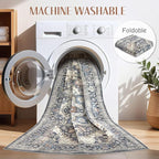 Washable Rug 7x9 Area Rugs: Boho Vintage Distressed Oriental Medallion Neutral Thin Large Rug Carpet for Living Room Bedroom Dining Room Home Office Decor - Blue