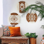 Flber Macrame Wall Hanging Boho Decor Set of 3 – Handmade Round Geometric Woven Cotton Rope Art for Living Room, Bedroom, Entryway or Bohemian Wall Display