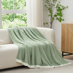 Snuggle Sac Sage Green Bedding Blankets Queen Size 90x90 inches, Reversible Microfiber Fluffy Fuzzy Soft Throw Cozy Knit Blanket for Women Mothers Birthday Gifts