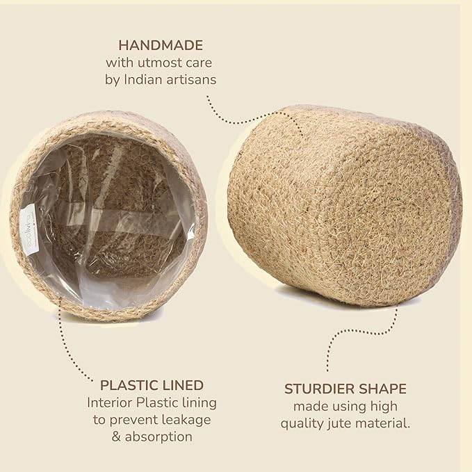 Jute Planter Basket-Woven Jute Rope Covers for Decorating Indoor/Outdoor Succulents, Small Plant Pots-Set of 3-Multi-Purpose Storage Bins 4.5 Inches -Modern Style Decor -Natural Jute