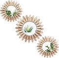 3 Pack Gold Sunburst Mirrors for Wall Decor Circle Flowers Mirrors Decorative Gold Hanging Wall Art Flowers Mirror for Home Living Dinning Room Bedroom Bathroom Boho Decoration Art (Flower)