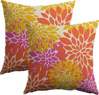 Yellow Orange Pink Pillow Covers 18X18 Inch Set of 2, Spring Summer Modern Geometry Dahlia Floral Print Decorative Throw Pillow Covers Outdoor Farmhouse Cushion Case for Couch Sofa Bed Decor