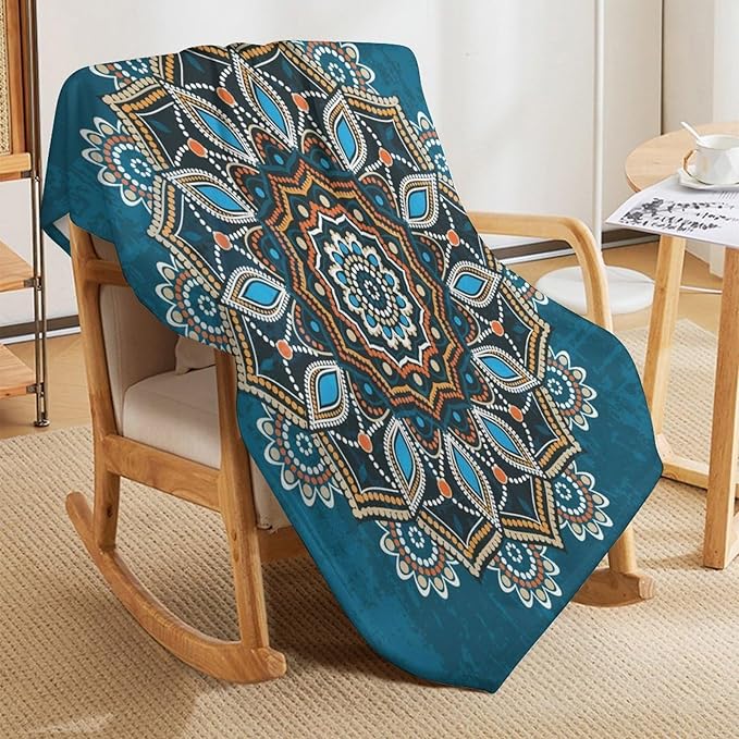 Ornamental Mandala Throw Blanket Indian Hippie Bohemian Art Floral Texture Pattern Blanket for Sofa Bed Couch Chair Or Dorm 60"x80"