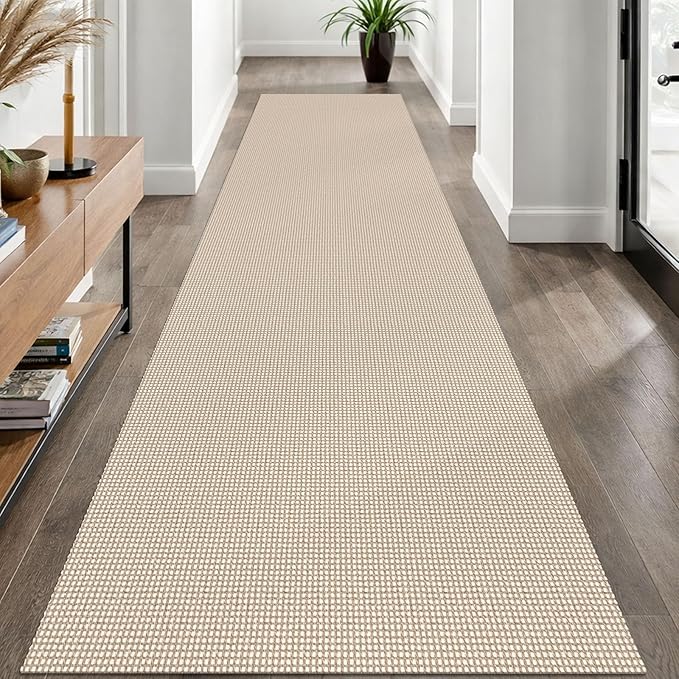 EARTHALL Woven Runner Rug 3x10 Ft Washable Runners for Hallways Long Non Slip Rubber Backed Kitchen Runner Braided Indoor Floor Carpet Runners for Entryway, Hallway, Kitchen, Beige/Khaki