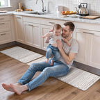 KIMODE Kitchen Mats 2PCS,Cushioned Anti Fatigue Boho Kitchen Rugs and Mats,Non Slip Waterproof Kitchen Mats for Floor,Comfort Foam Standing Desk Mat for Home,Office,Sink,Laundry,Brown and White