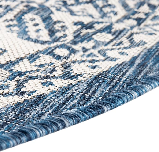 Rugs.com Outdoor Aztec Collection Rug – 2x4 Hearth Blue Flatweave-Pile Rug Perfect for Living Rooms, Large Dining Rooms, Open Floorplans