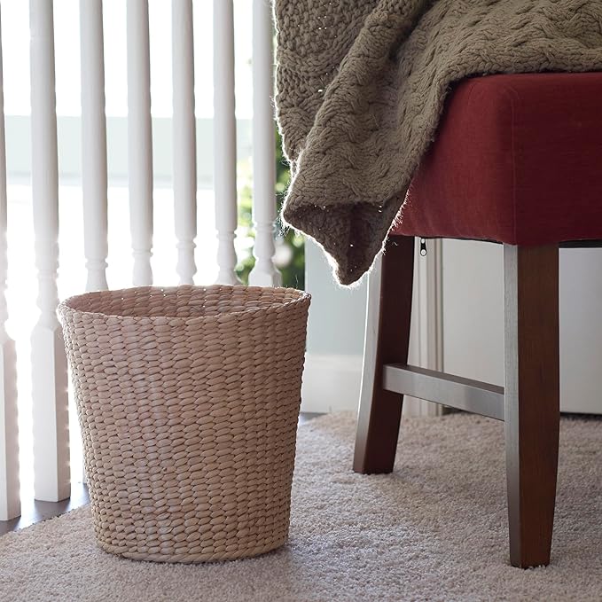Household Essentials Handwoven Cattail Wicker Waste Basket, Natural
