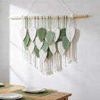 NYEONHRT Large Macrame Wall Hanging Handmade Boho Leaf and Feather Tapestry for Modern Home Decor Perfect Wall Art for Living Room Bedroom Nursery Apartment Backdrop 39x31 Inch (White green)