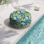 TWELAR Indoor/Outdoor Inflatable Ottoman with Handle, Decorative Fade-Resistant Round Footstool D21 x H9 inch, Portable Ottoman Pouf for Patio Garden Camping, Flower Child