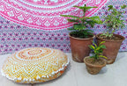 INDIAN CRAFT CASTLE 24" Yellow Ombre Mandala Barmeri Large Floor Pillow Cover Cushion Meditation Seating Ottoman Throw Cover Hippie Decorative Zipped Bohemian Pouf Ottoman Pom Pom Cases 24" Round