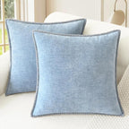 CaliTime Throw Pillow Covers Decorative 22 X 22 Inches Pack of 2 Cotton Thread Stitching Edges Solid Dyed Soft Chenille Cushion Cases for Couch Sofa Bed Living Room Farmhouse Baby Blue