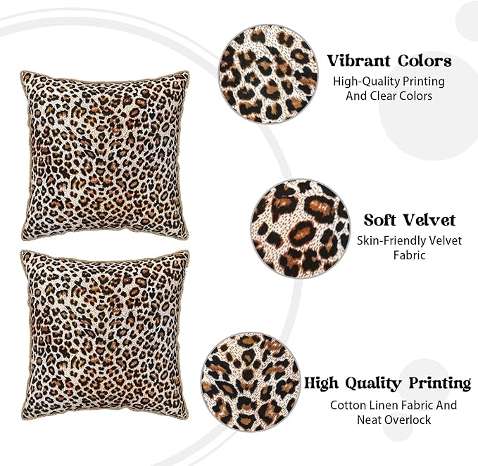 KSLIDS Leopard Print Faux Fur Soft Velvet Throw Pillow Covers Set of 2 Brown Black Cheetah Decorative Pillow Covers 18x18 Inch Animal Pillow Case for Sofa Couch Bedroom Farmhouse Home Decor